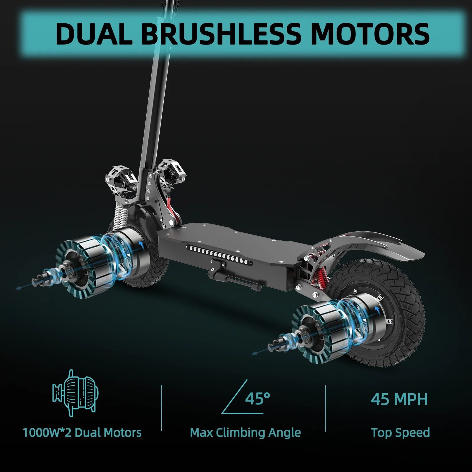 Electric Scooter for Adults , 2600W, 45 MPH, 40 Miles, Disc Brake ，E Scooter