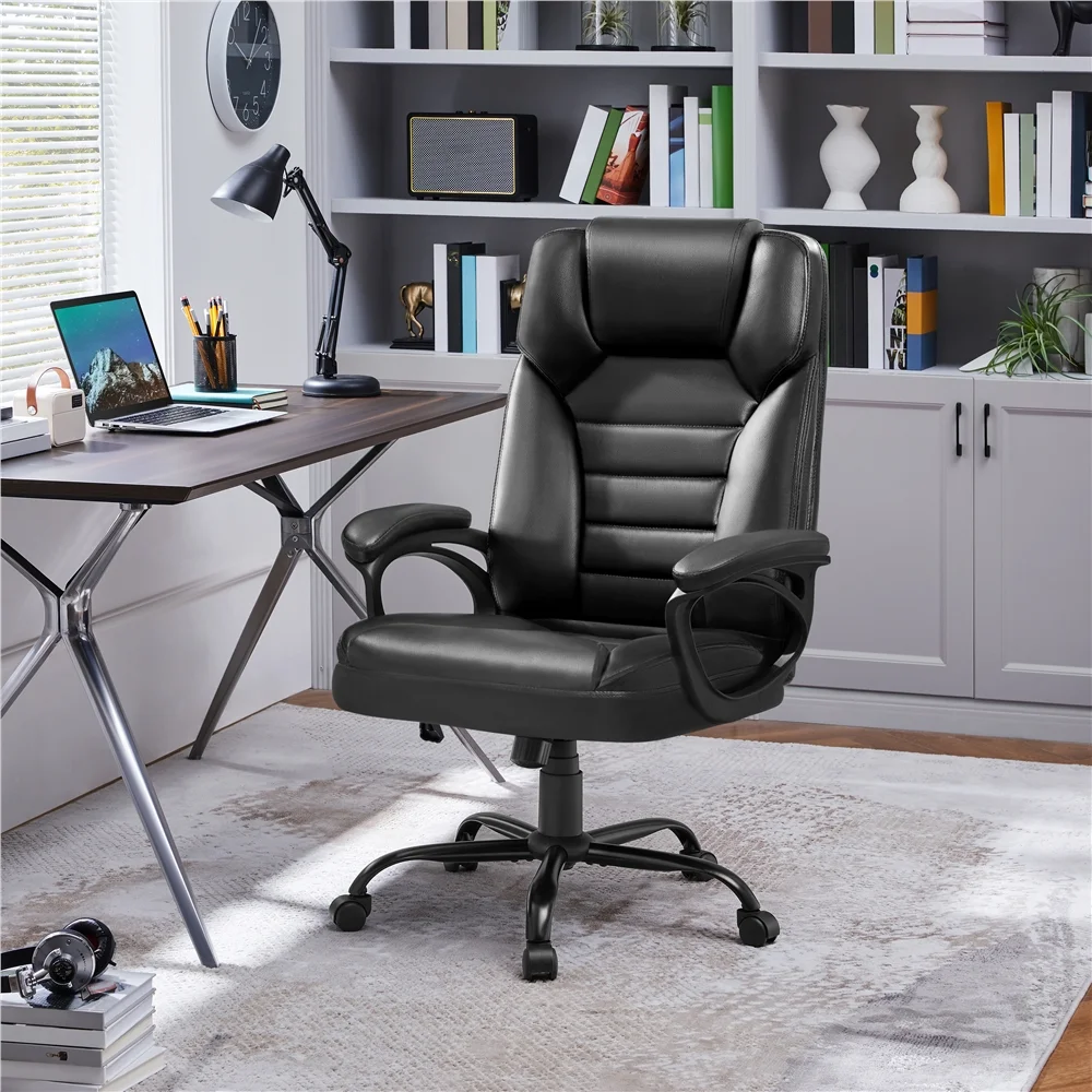 Topeakmart Faux Leather Executive Office Chair with Integrated Headrest, Black