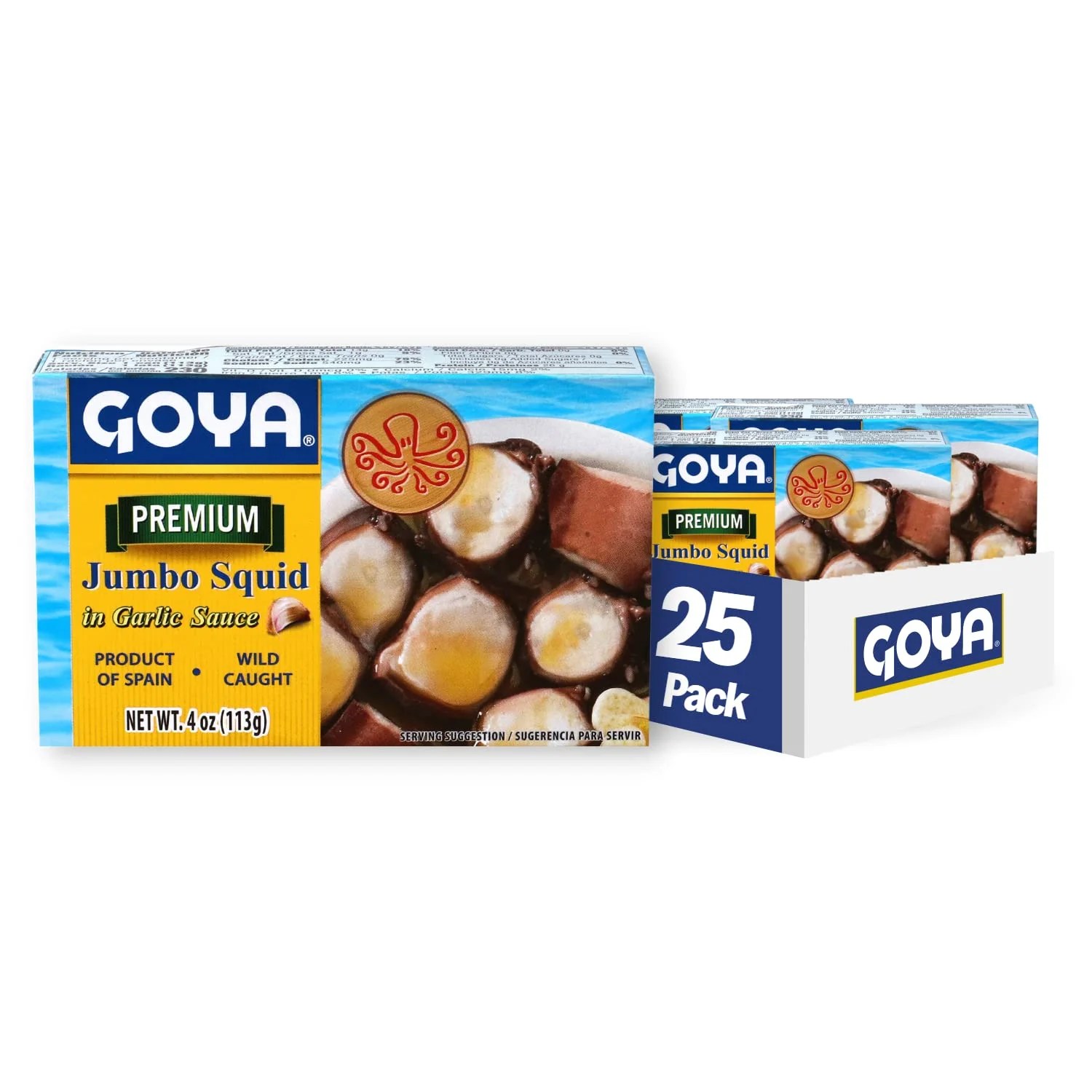 Goya Foods Octopus Style Squid Pieces In Garlic Sauce, 4 Ounce (Pack Of 25)