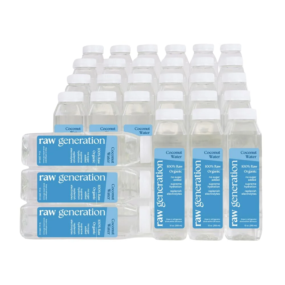 Raw Generation Truly Raw Coconut Water - 100% Raw & Organic Bottled Coconut Water | High in Electrolytes | Ultra-Hydrating | Low Calorie | Non-GMO | Gluten-Free | Vegan | No Sugar Added (30 pack)