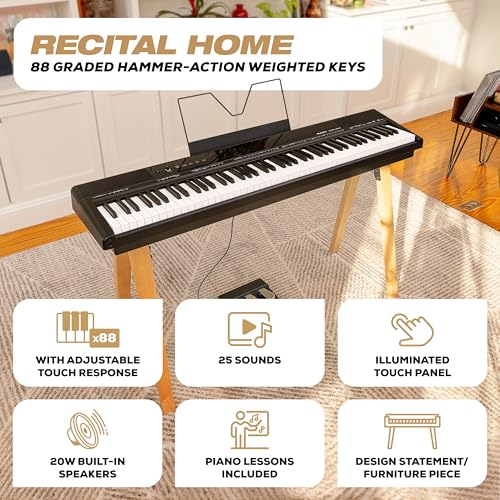 Alesis Recital Home Digital Piano with 88 Hammer Action Weighted Keys, Stand, Pedals and Lessons, Turquoise