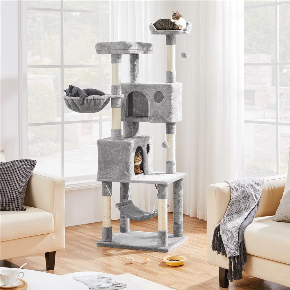 Yaheetech 73''H Multilevel Cat Tree Cat Tower w/ 2 Condos & Scratching Posts, Light Gray