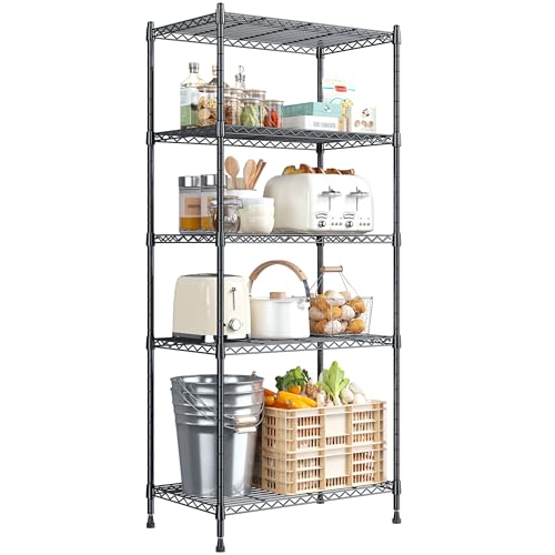 5 Tier Storage Shelves, Wire Shelving Unit, Adjustable Metal Shelving,1010LBS Pantry Shelves Sturdy Steel Wire Shelf for Kitchen Pantry Closet Laundry,13.6