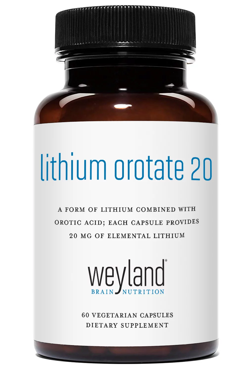 Weyland Brain Nutrition - Lithium Orotate 20mg, 60 Vegetarian Capsules, Lithium Supplement