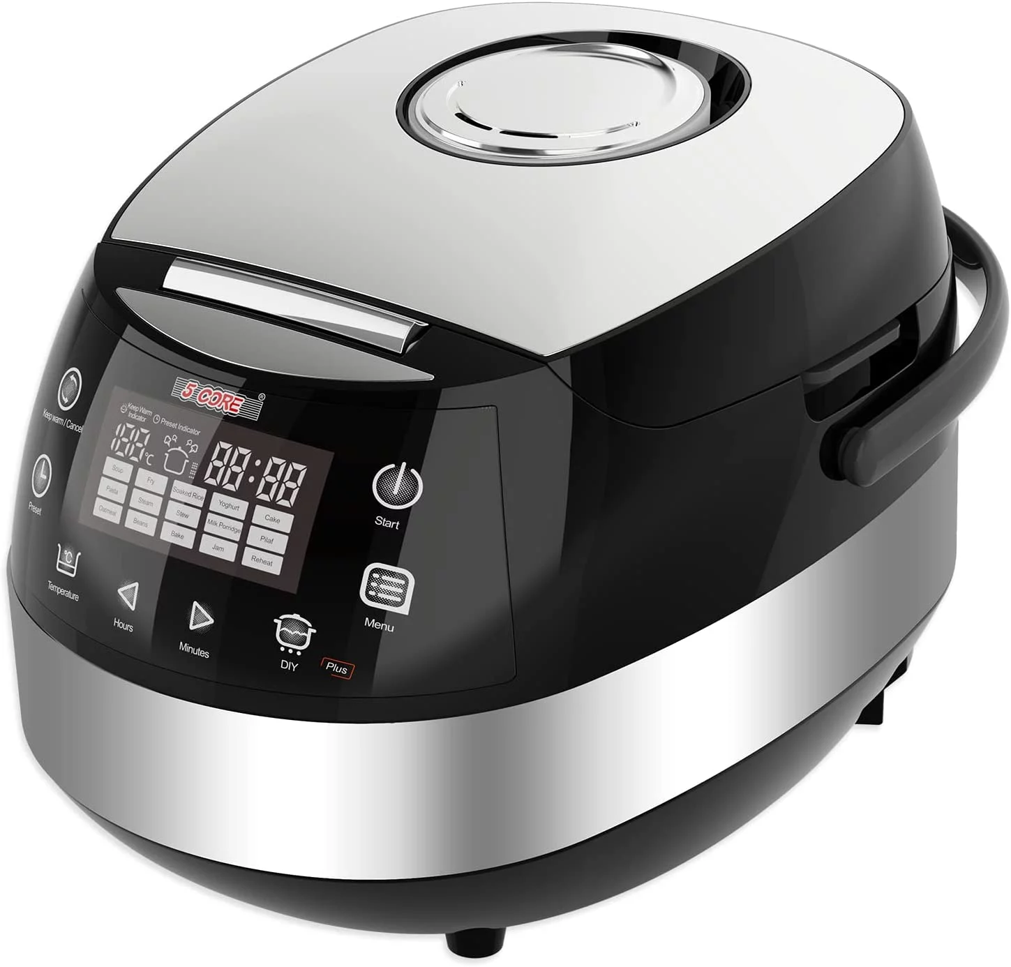 5 Core 5.3Qt Asian Rice Cooker Digital Programmable 15-in-1 Ergonomic Large Touch Screen Electric Multi Cooker Slow Cooker Steamer Pot Warmer 11 Cups 24 Hour Delay Timer Auto Keep Warm Feature RC 0501