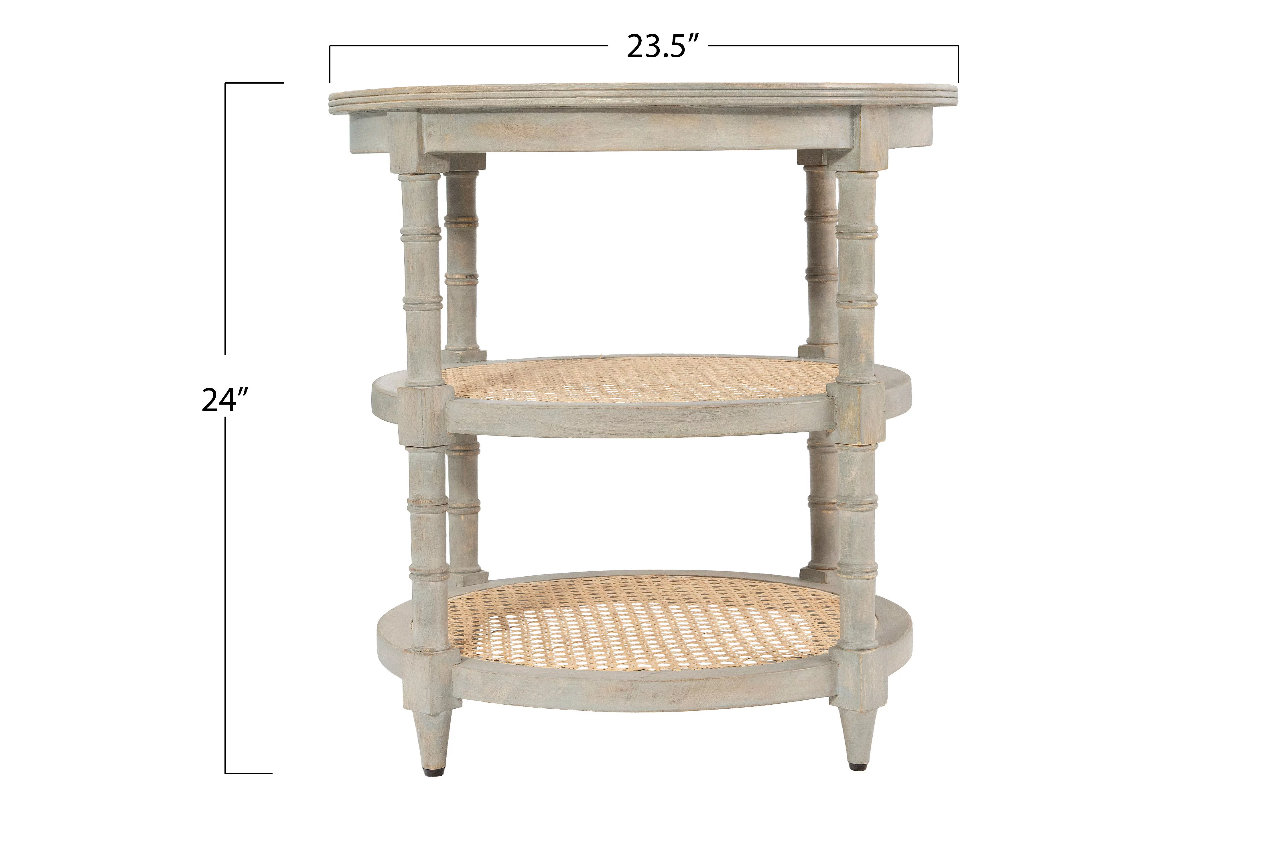 Creative Co-Op Round Mango Wood Table with 2 Cane Shelves