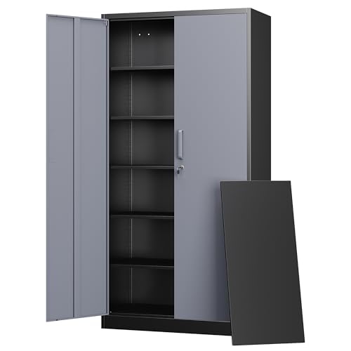 Letaya Metal Garage Storage Cabinets with Lock-72 Tall Tool Organizer Steel Lockers, 5 Adjustable Layers Shelves for Home,Office,Warehouse,Garage,(Black-72“)