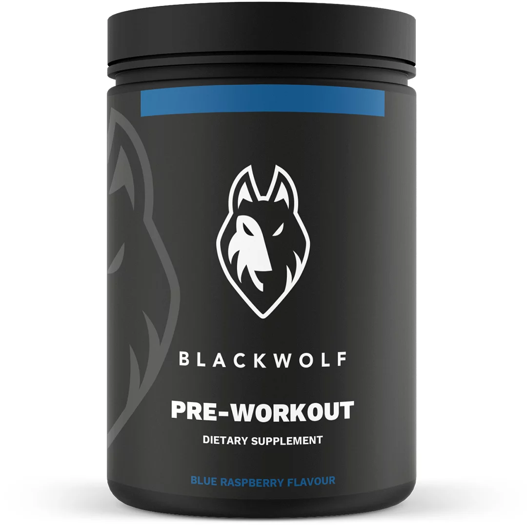 BlackWolf Pre Workout Powder Blue Raspberry, Caffeine, L-Citrulline & Amino Acids, 22 Servings