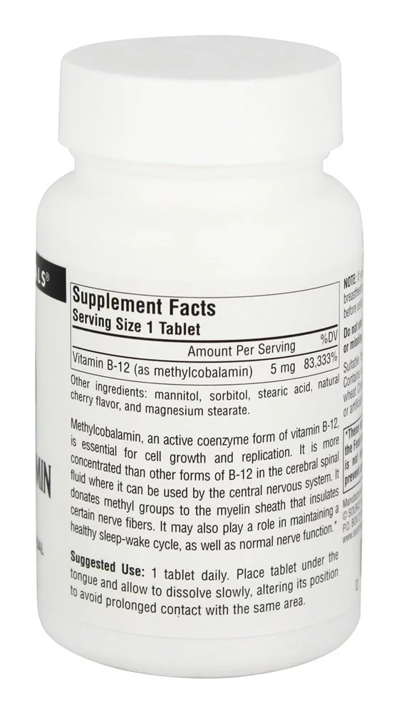 Source Naturals MethylCobalamin Vitamin B-12 Subl Cherry 5mg, 120tab