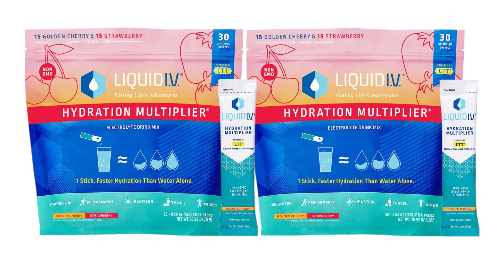 Liquid I.V. Hydration Multiplier 30 Individual Serving Stick Packs in Resealable Pouch, Variety Pack