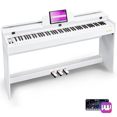 Vangoa Digital Piano 88 Keys Weighted Hammer Action Home Full size Digital Piano Keyboard for Adult Beginner with Furniture Stand, Flip Key Cover, Three Pedals and Power Adapter, White Ideal for Gift