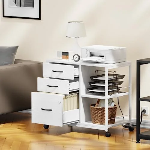 KHBIULIFE 3 Drawer Wood File Cabinet with Socket and USB Charging Ports for Home Office  Rolling Lateral Filing Cabinet with Locking Drawer for A4/Letter Size  Printer Stand with   Rustic