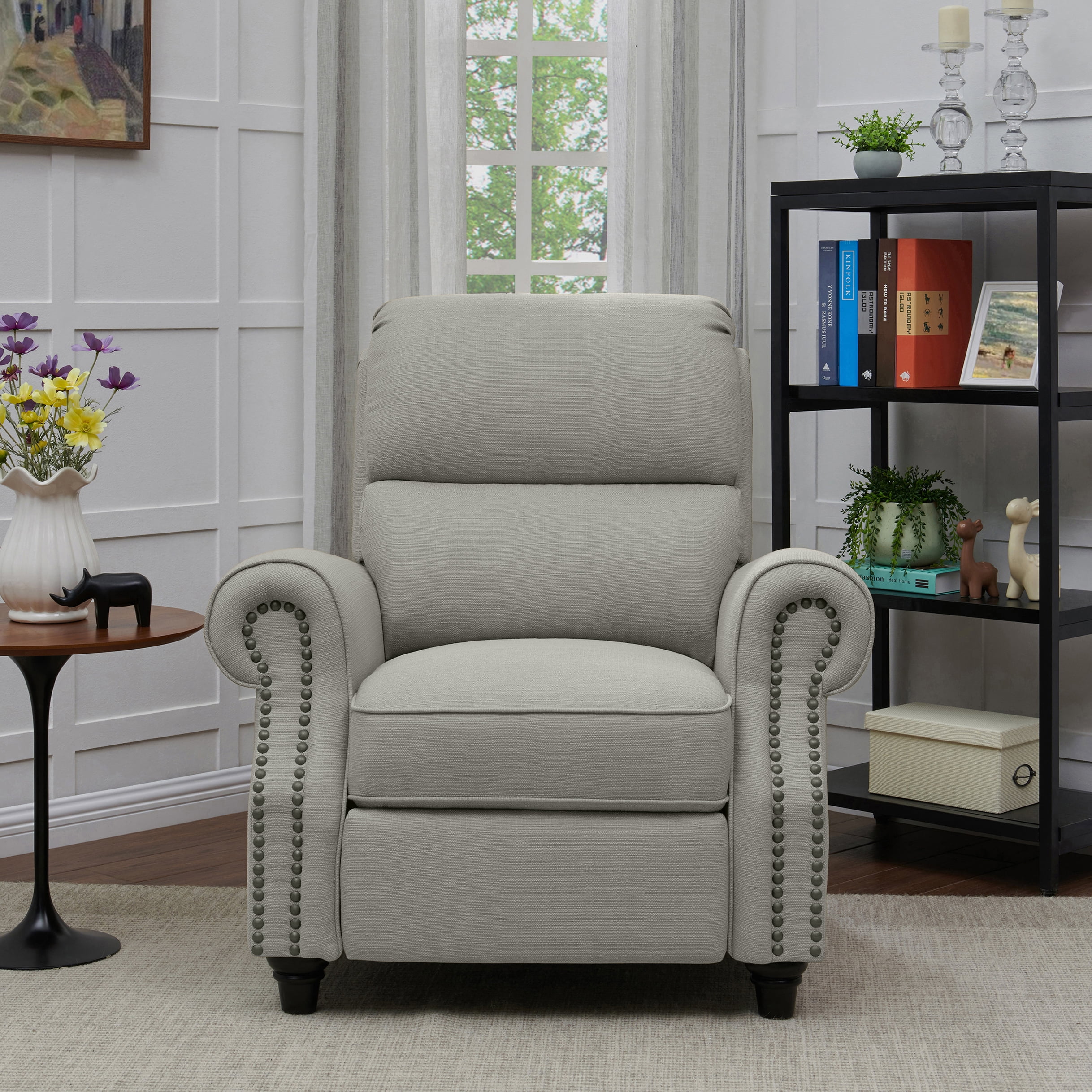 Homesvale Push Back Standard Recliner Chair, Dove Gray Linen