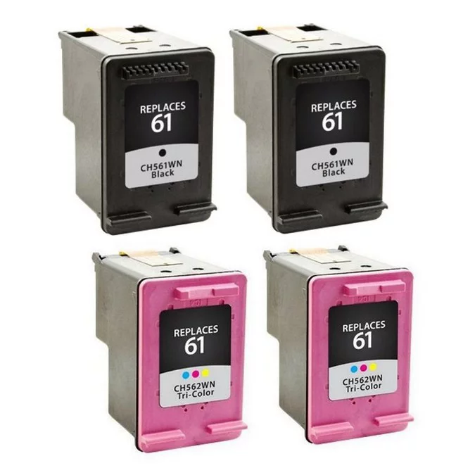 PrinterDash Replacement for DeskJet 1000/1050/2000/2050/3000/3516/Envy 400/5539 Inkjet Combo Pack (2-Black/2-Color) (NO. 61) (CR340EE_2PK)