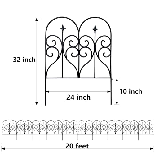 Decorative Garden Fence 32 in (H) x 10 ft (L) Outdoor Rustproof Metal Dog Pet Fence Animal Barrier, Garden Fencing Panel Border for Yard Patio Flower Bed
