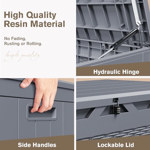 JUMMICO 31 Gallon Resin Deck Box Waterproof Indoor Outdoor Storage Boxes for Patio Furniture Cushions and Garden Tools (Brown)