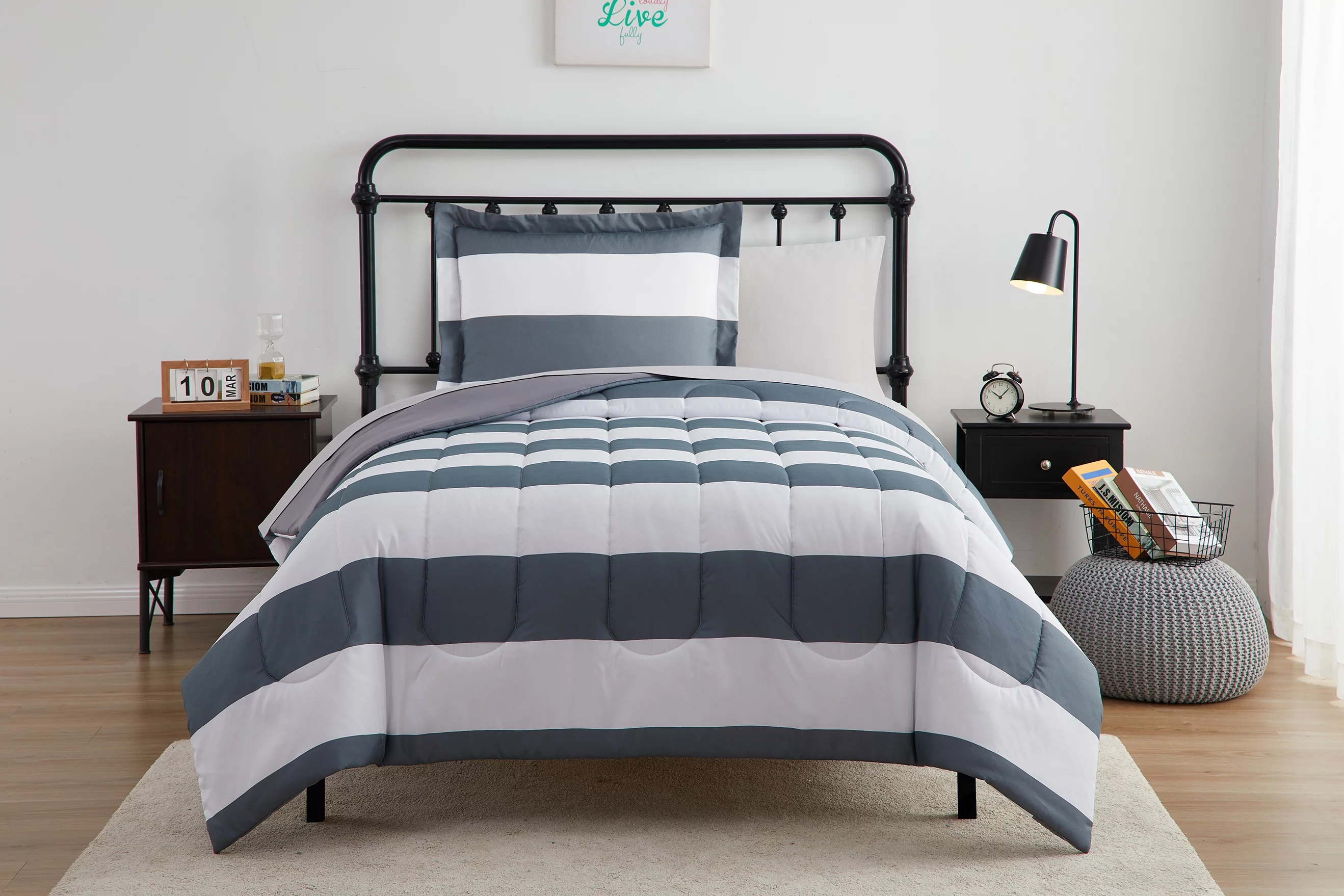 Your Zone 5-Piece Gray Stripe Bed-in-a-Bag, Twin