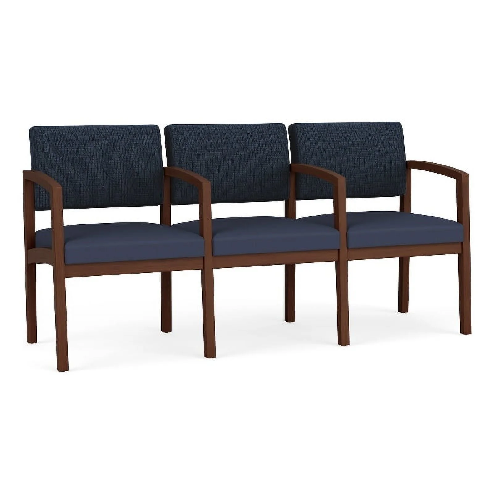 Lesro Lenox Wood 3-Seat Fabric/Polyurethane Reception Tandem Seating in Blue