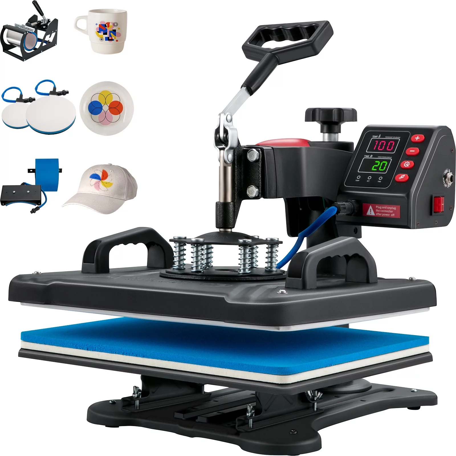 SKYSHALO Heat Press Machine, 12x15inch / 30x38cm, 5IN1 Clamshell Sublimation Transfer Printer with Teflon Coated, Digital Precise Heat Control, Silica-gel Powerpress for T-Shirt Plate Mug Cup