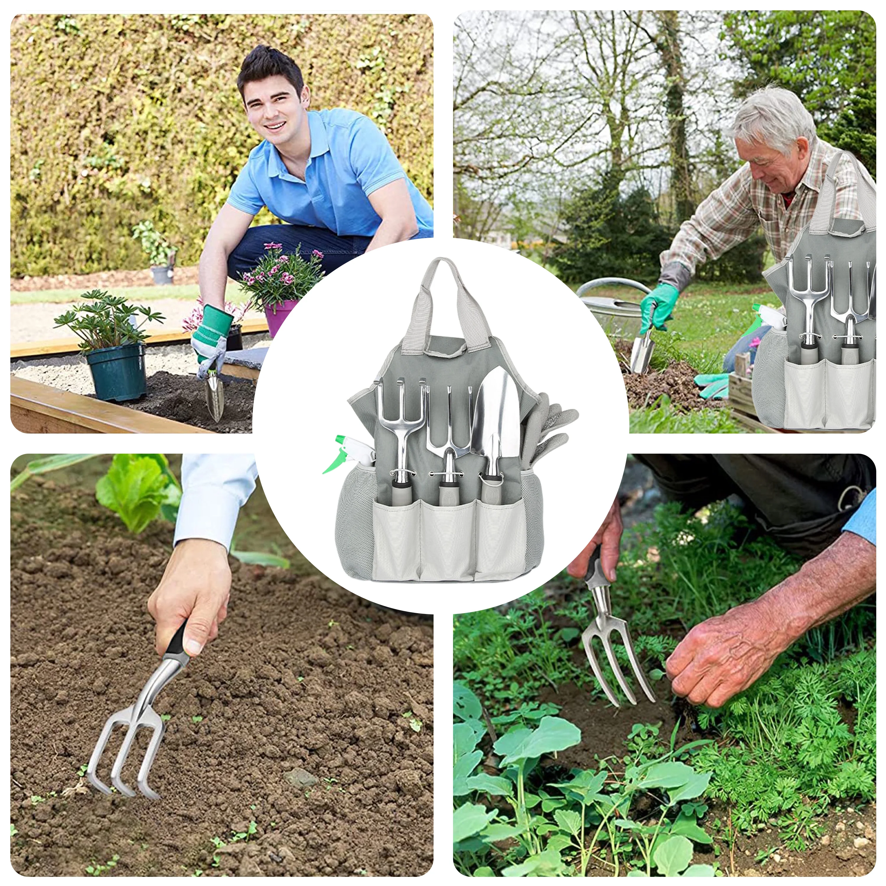 Ltrototea Garden Tool Kit, Aluminum Alloy Gardening Hand Tools with Storage Tote Bag,Heavy Duty Garden Tool Set for Women and Men