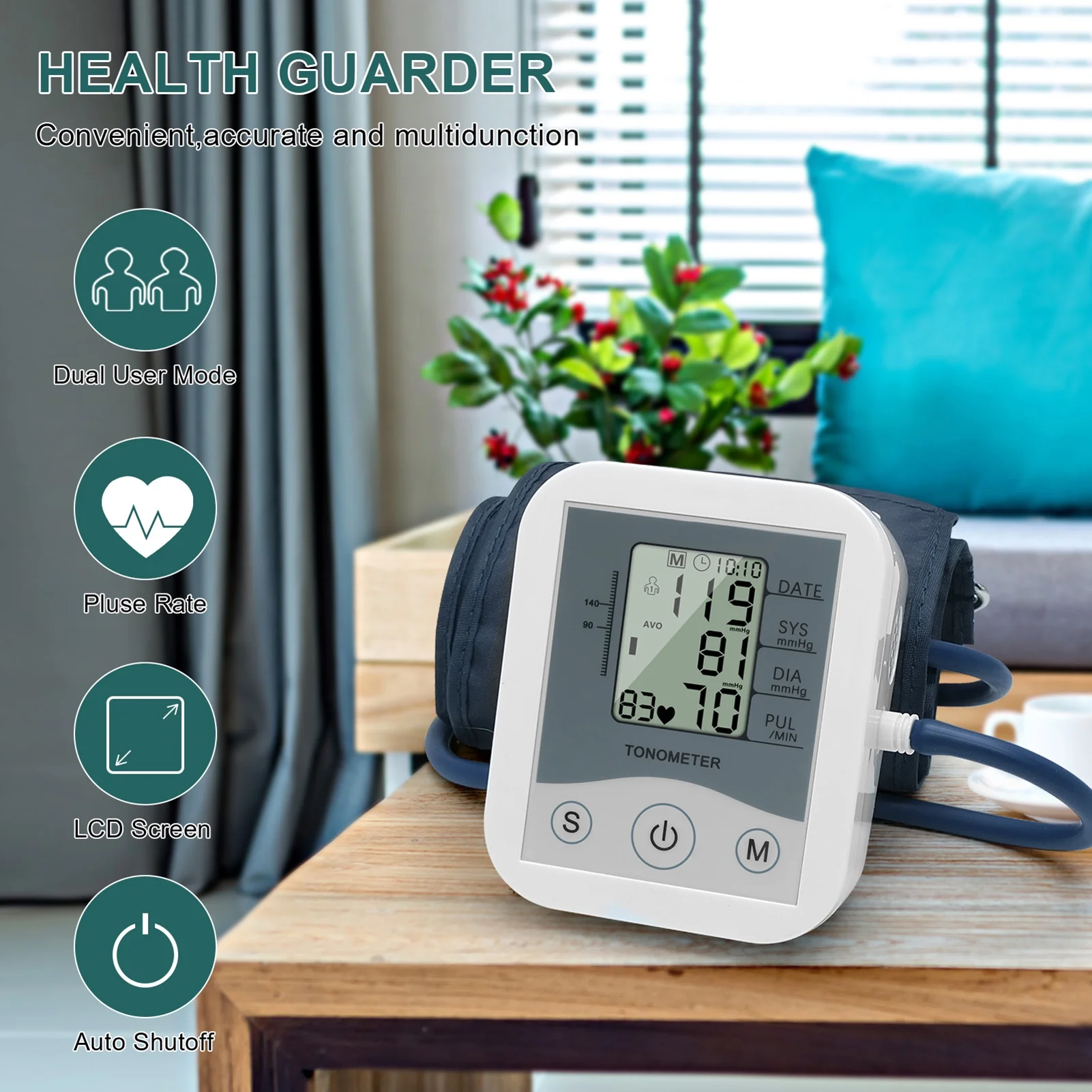 Arm Sphygmomanometer LCD Digital Display Pulse Scanning Oscillometry Two Measuring Method for Measuring Pulse Rate