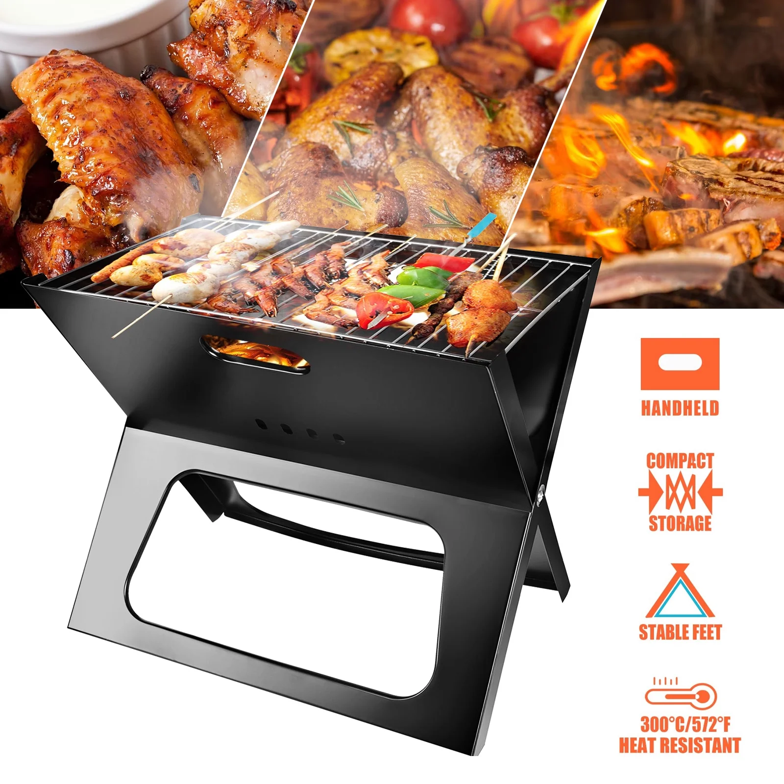 Homemart Charcoal Grill Folding Portable Barbecue Charcoal Grill Outdoor Small BBQ Tool for Camping Outdoor Cooking Picnics Beach Hiking Party 17.32X11.42X14.57 inch