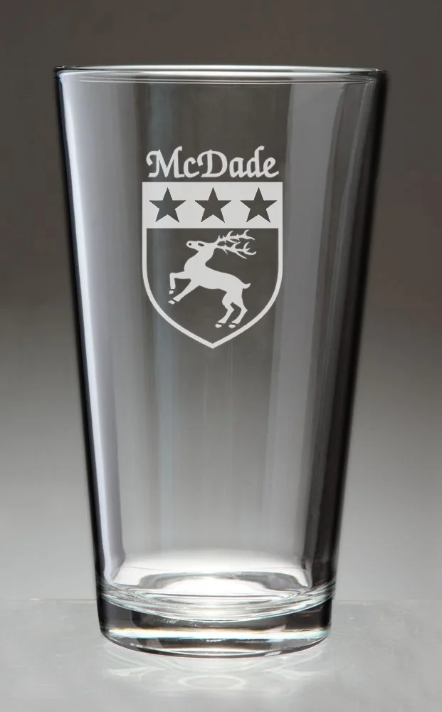 McDade Irish Coat of Arms Pint Glasses - Set of 4 (Sand Etched)