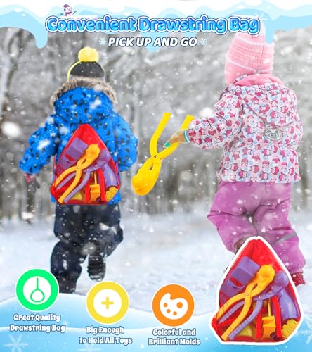 DISHIO Snow Toys, Winter Snow Toys Ball Maker Tool Kit for Kids Toddlers, Snowman Kit with Storage Bag Duck Heart Soccer Shape Molds Penguin Castle Snow Clips Snowman Snow Brick Fort Snow Shovel