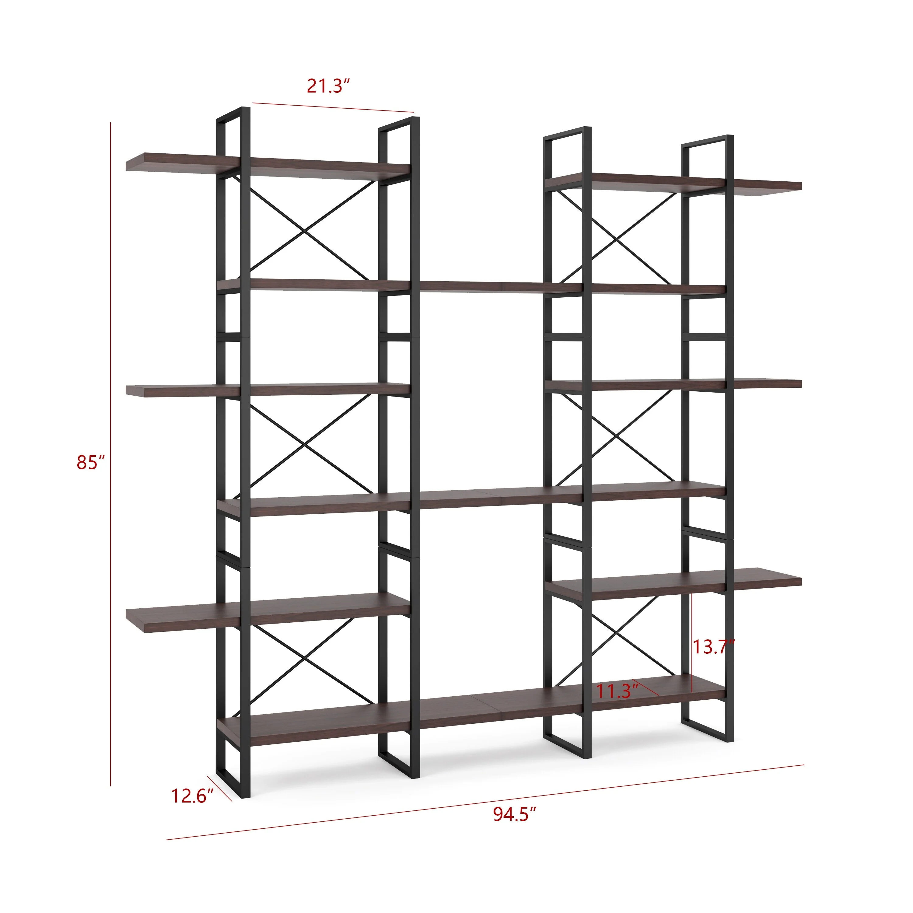 Davee Dark Walnut Color 6-Tiers Industrial Style Bookcase - 85