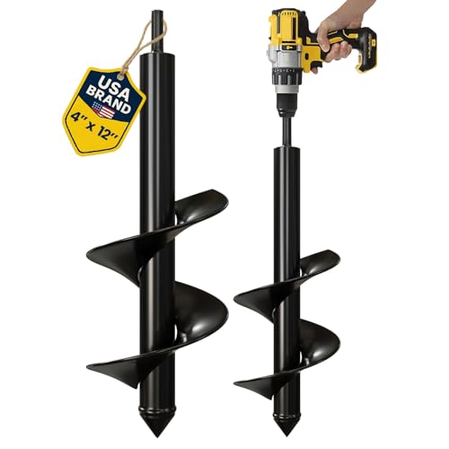 K-Brands Auger Drill Bit for Planting 2 Pack 1.6 x 16 Inch & 3.5 x 16 Inch Set – Garden Spiral Hole and Bulb Planter Tool for Umbrella Holes - Compatible with 3/8 Inch Hex Drive