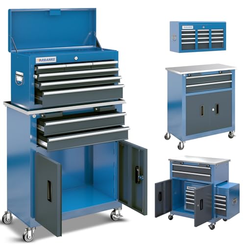 8-Drawer Rolling Tool Chest with Wheels and Door, Sliding Drawer, Stainless Steel Countertop, Large Workbench Forming Tool Chest for Garage Workshop