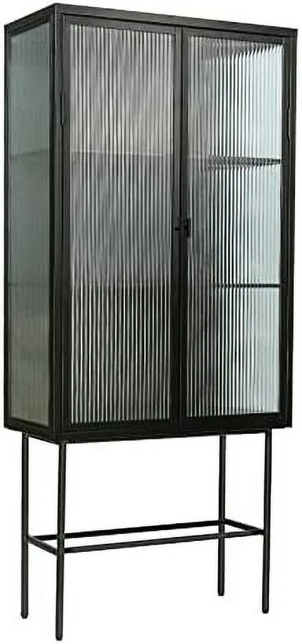 TJUNBOLIFE Fluted Glass  Cabinet Multi-Functional Sideboard Cabinet Dual Door Console Table with Removable Shelves for Dining Room Living Room Kitchen Bathroom (Black  Dual Doors)