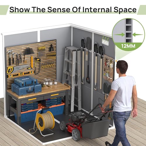 6x6FT Resin Outdoor Storage Shed, Plastic Garden Shed with Floor, Lockable Door & Window, Waterproof Tool Shed for Bike, Garbage Can, Lawn Mower, Patio Furniture Grey White