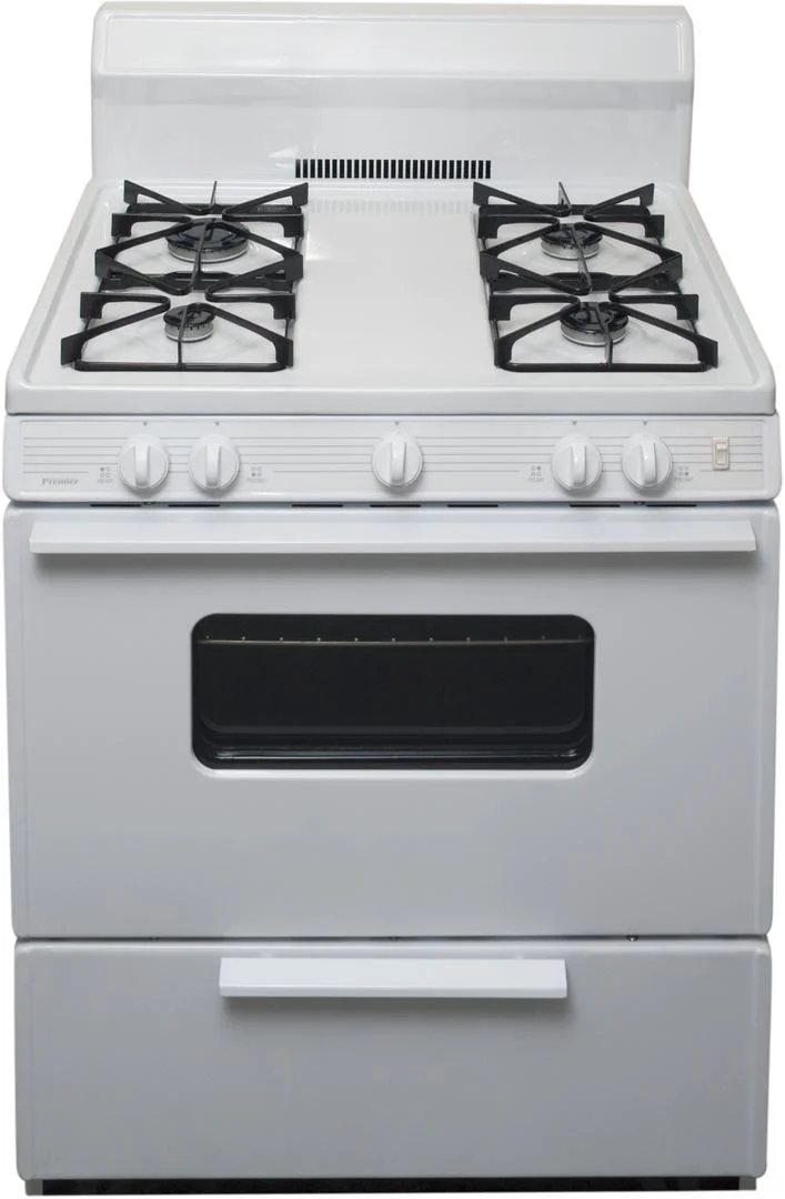 SMK290OP 30 Freestanding Gas Range with 4 Sealed Burners  Porcelain Coated Steel Grates  2 Oven Racks  and Electronic Ignition  in White