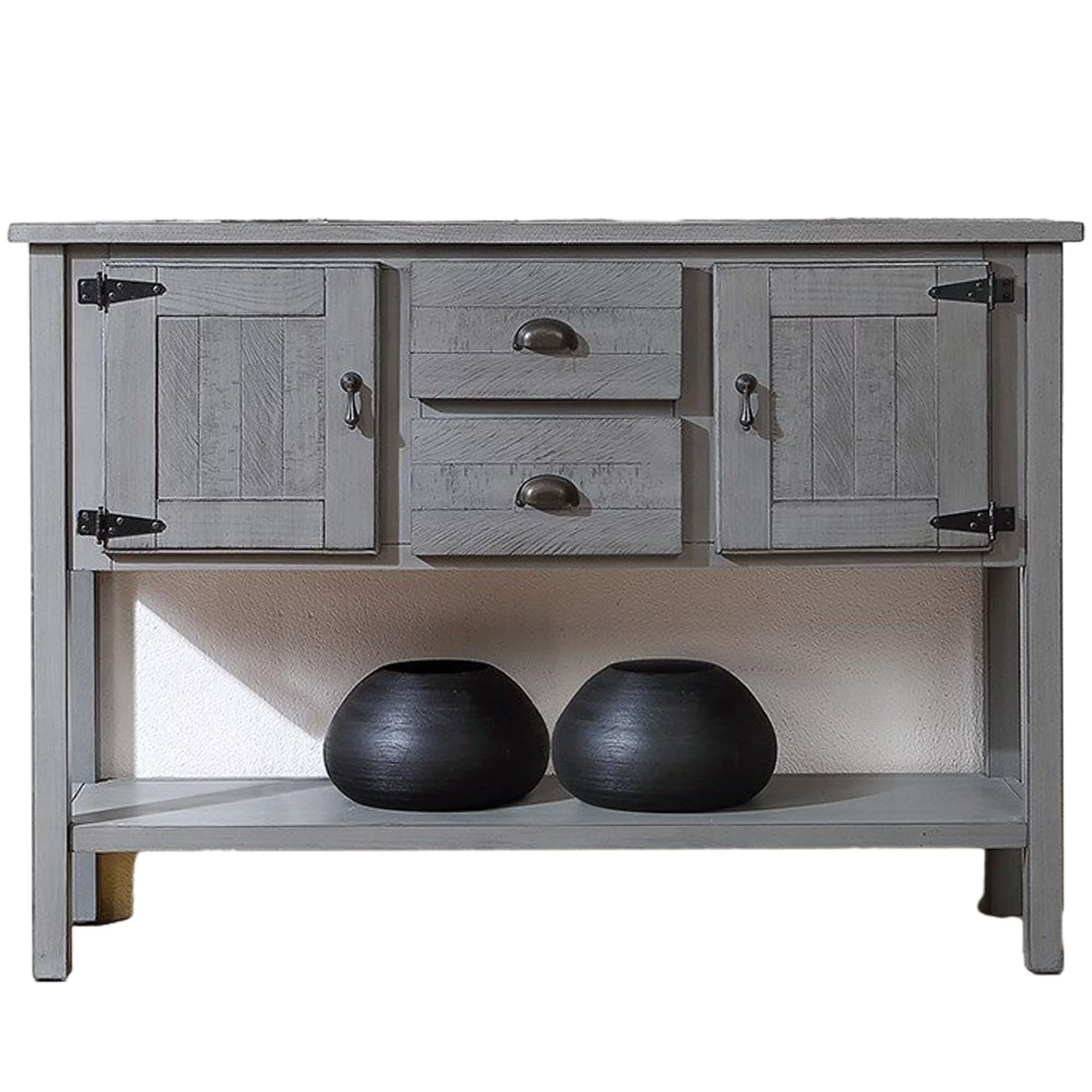 Vintage and Elegant Wooden Console Table with A Bottom Shelf, 2 Cabinets and 2 Drawers for Dining Room, Living Room, Kitchen, Antique Gray