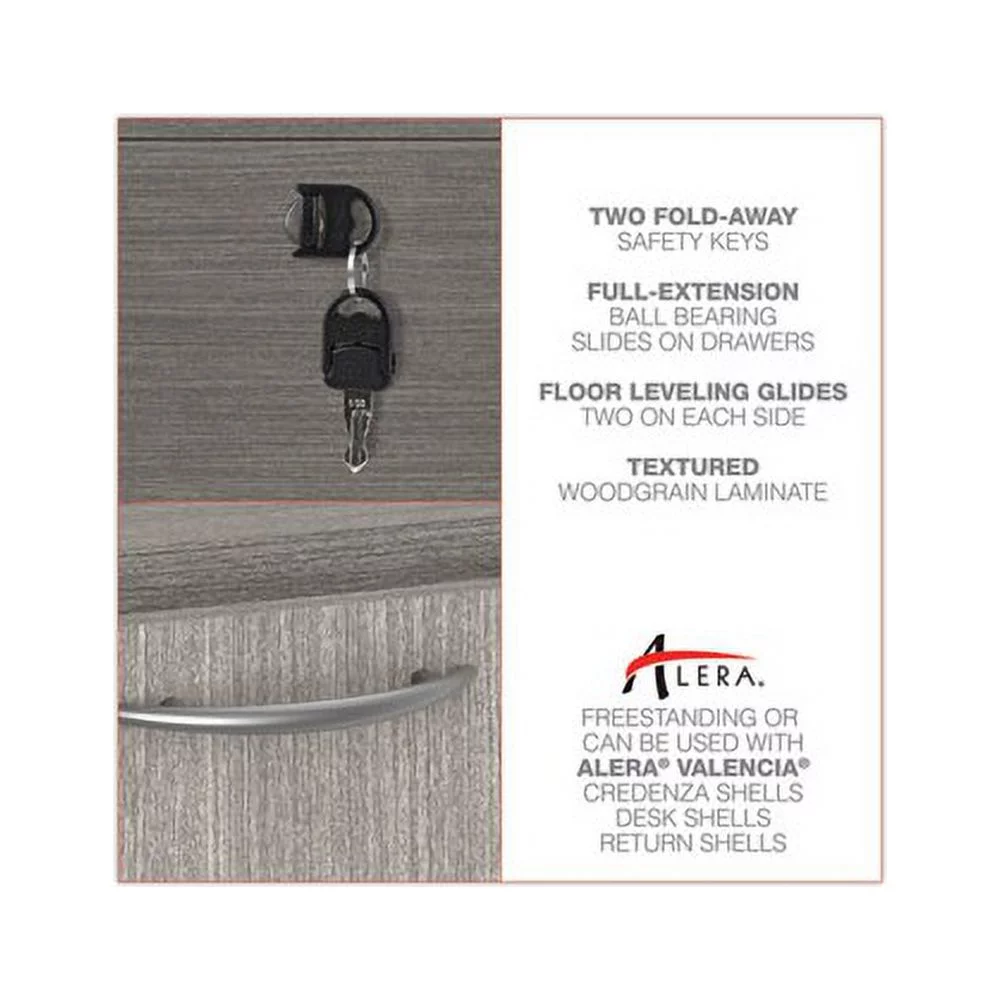 Valencia Series Full Pedestal File Left or Right, 2 Legal/Letter-Size File Drawers, Gray, 15.63