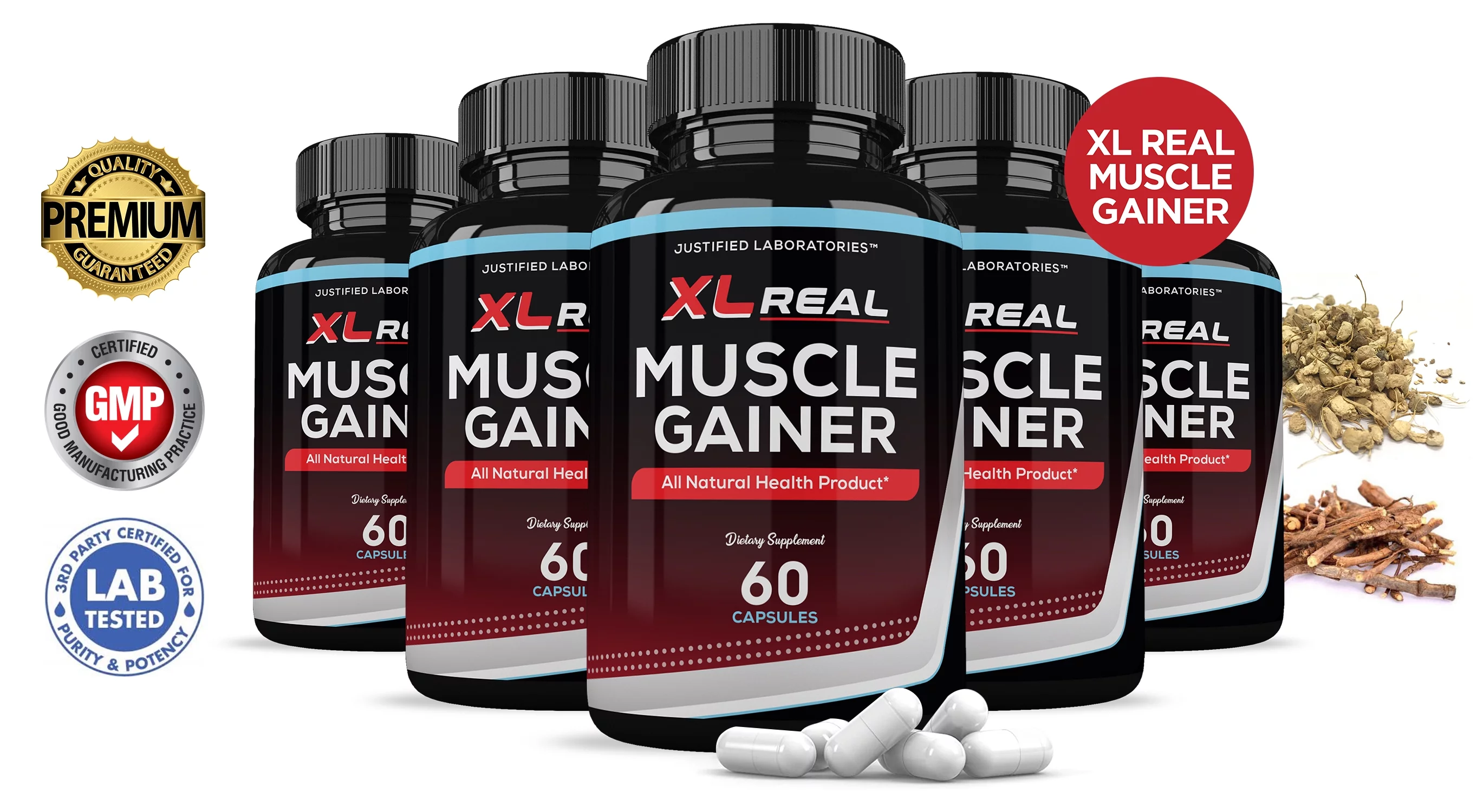 (5 Pack) XL Real Muscle Gainer Men’s Health Supplement 1484mg 300 Capsules