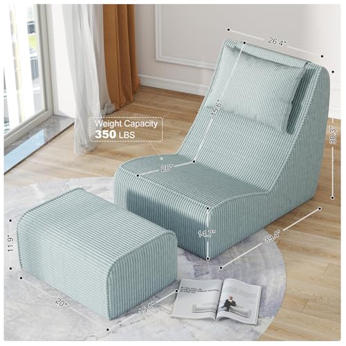 Giant Bean Bag Chair for Adults,Corduroy Chaise Lounge with Unrivaled Back Support, Detachable Neck Pillow, Comfortable Ottoman & Washable Cover for Living Room, Bedroom, Garden (Corn Yellow)