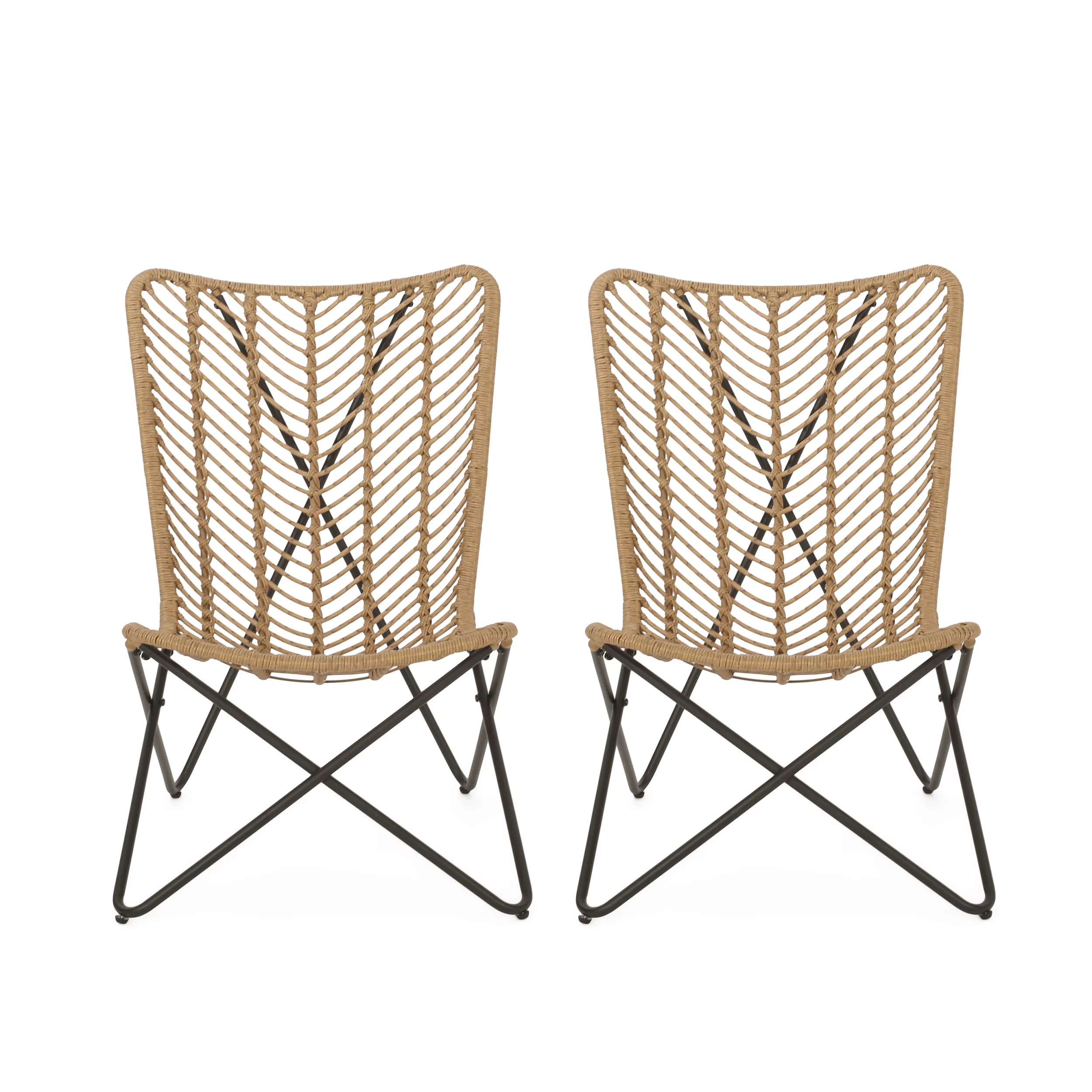 Coston Wicker Outdoor Accent Chairs, Set of 2, Light Brown and Black