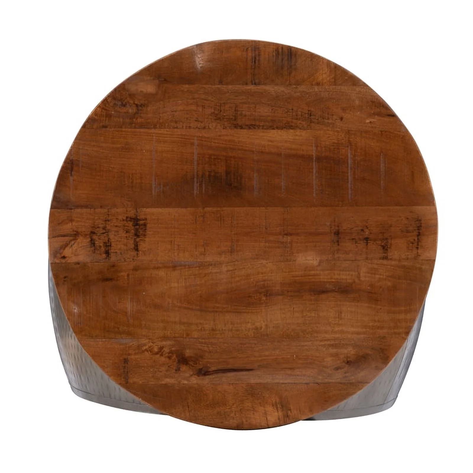 Pemberly Row Transitional Metal Drum Table with Storage in Pewter