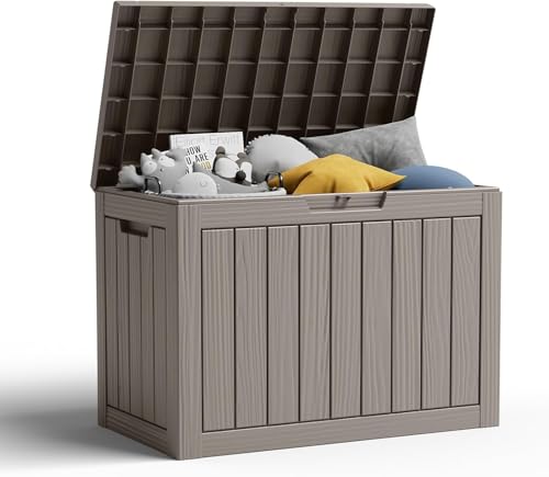 100 Gallon Deck Box,Resin Outdoor Storage Box with Lockable for Patio Furniture, Pool Accessories, Garden Tools Waterproof Outside Storage Box, Black