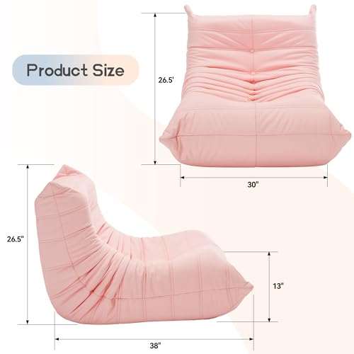 Morden Fort Big Bean Bag Chair for Adults, Faux Leather Bean Bag Sofa, Memory Foam Lounge Chairs with Ergonomic Design, Lazy Togo Chair for Living Room, Bedroom, Dorm, Office(Pink)