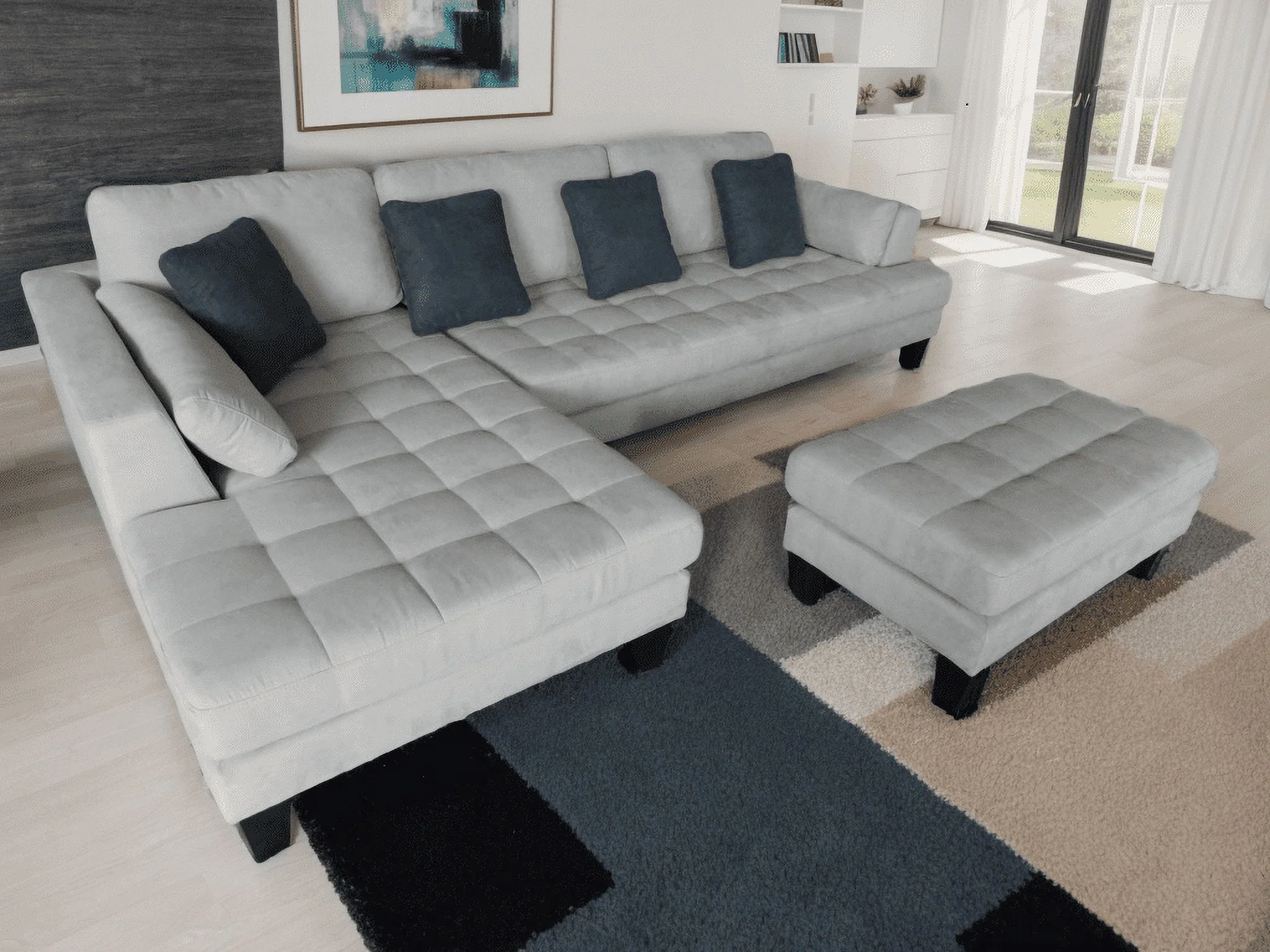 STENDMAR 3PC CONTEMPORARY GREY MICROFIBER FABRIC L SHAPED SECTIONAL COUCH SOFA S168LG
