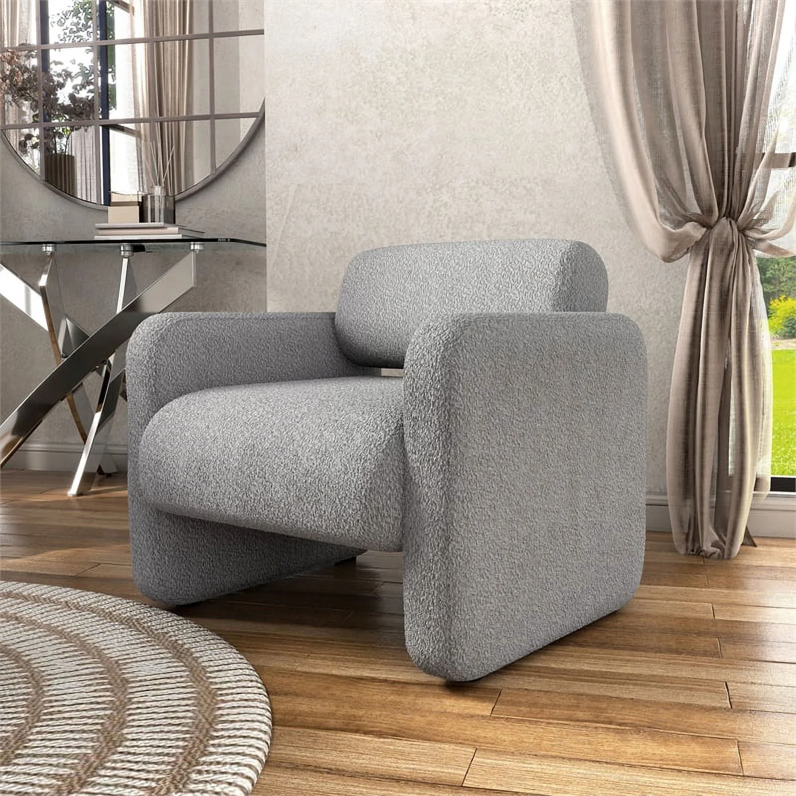 Furniture of America Luna Fabric Armchair with Rounded Corners in Gray