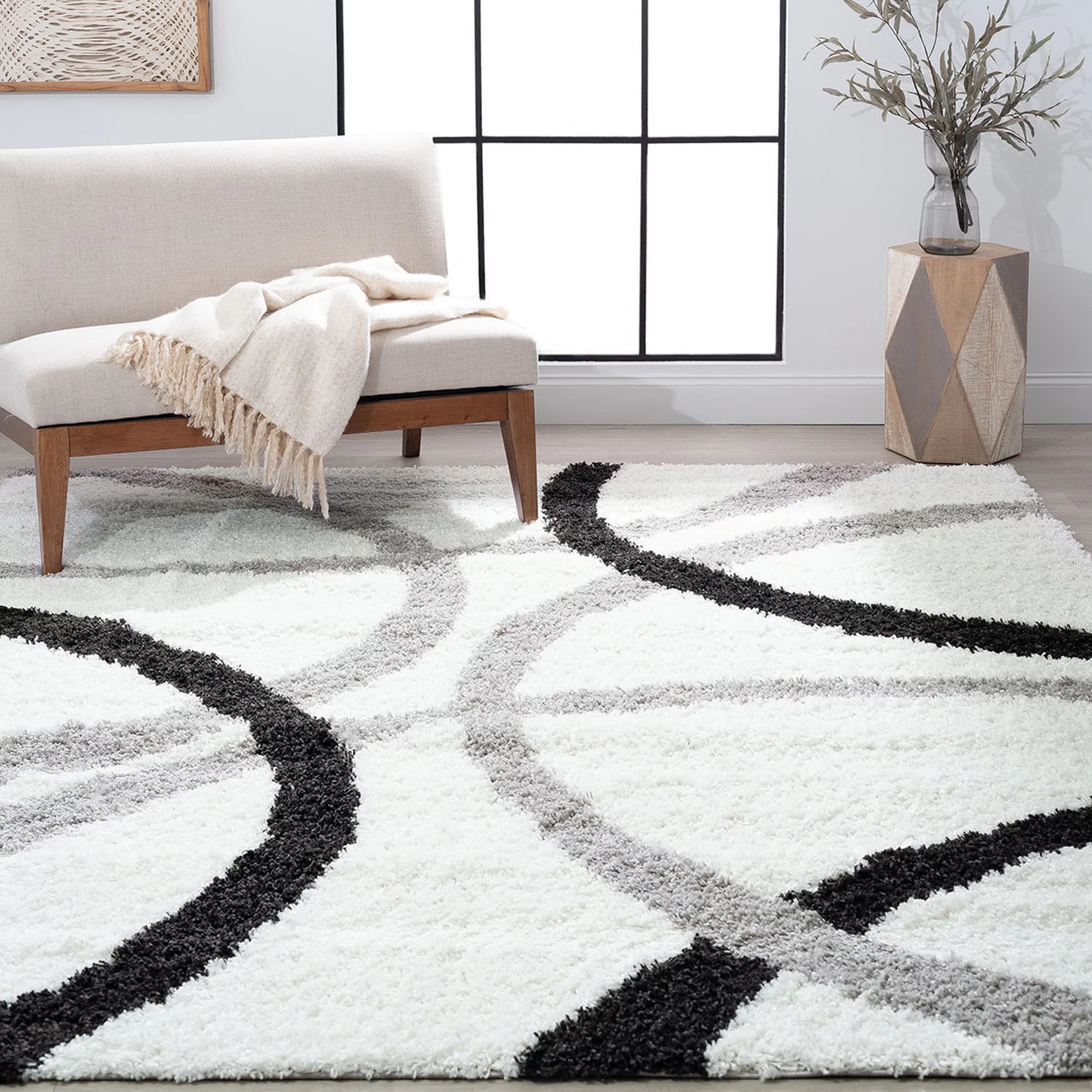 4x6 Modern White Area Rugs for Living Room | Bedroom Rug | Dining Room Rug | Indoor Entry or Entryway Rug | Kitchen Rug | Alfombras para Salas 4' x 5'3''