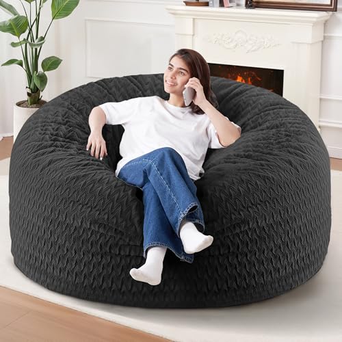 HABUTWAY 5FT Bean Bag Chair,Giant Bean Bag Chairs for Adults,Big Bean Bags with Memory Foam Filled, Large Beanbag Chairs with Chevron Plush Cover-Grey