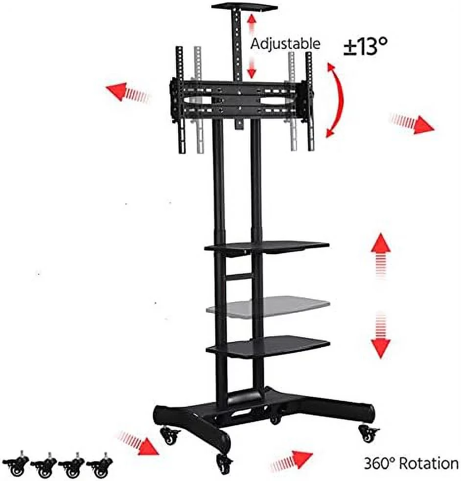 Rolling/Mobile TV Cart with Wheels for 32-75 Inch LCD LED 4K Flat Screen TVs, TV Floor Stand with Shelf Holds Up to 100 lbs