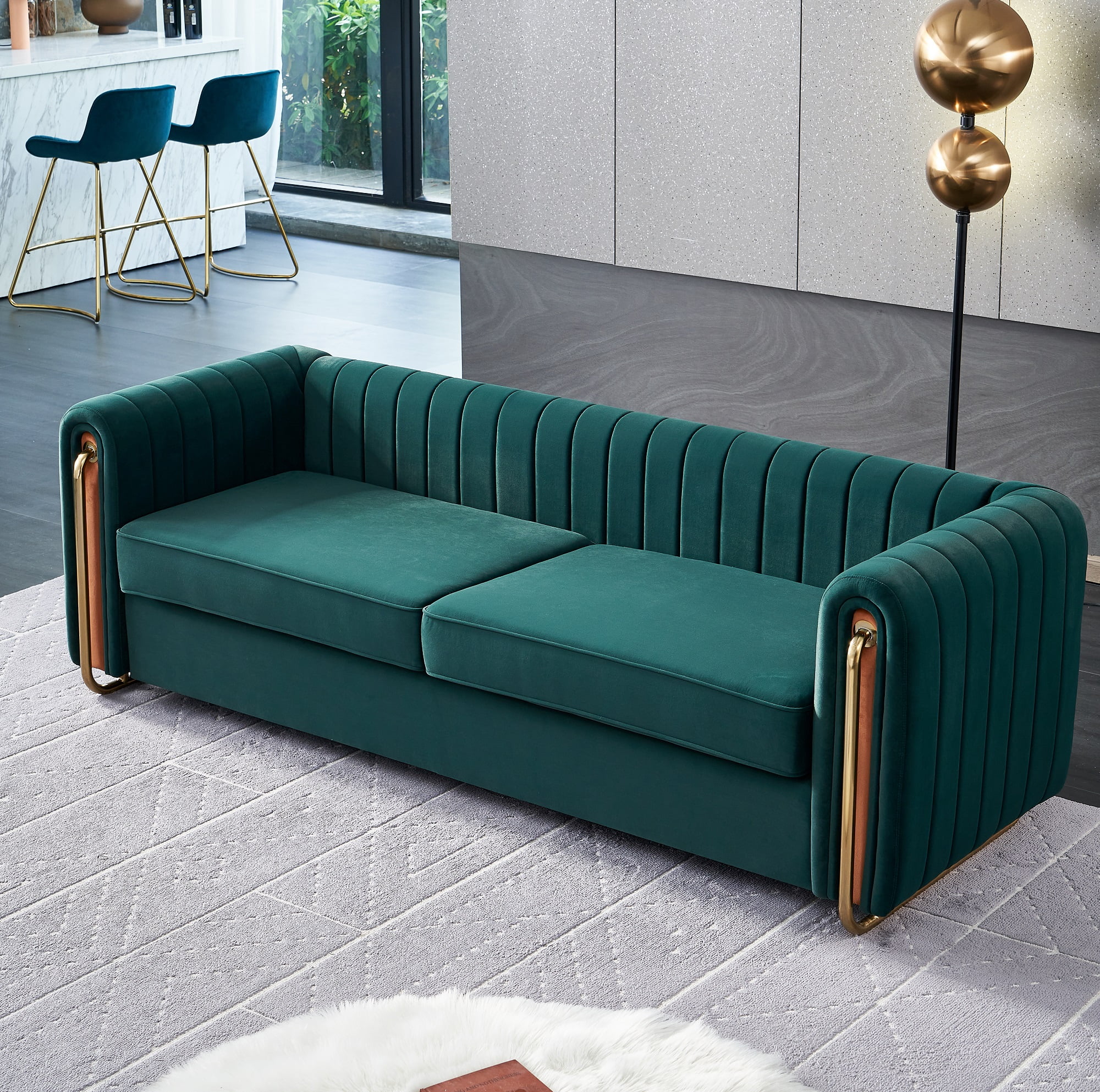 Sofa Couch for Living Room Comfy Couches Tufted Luxury Velvet Furniture, 2 Big Seating, 84 inches, Green