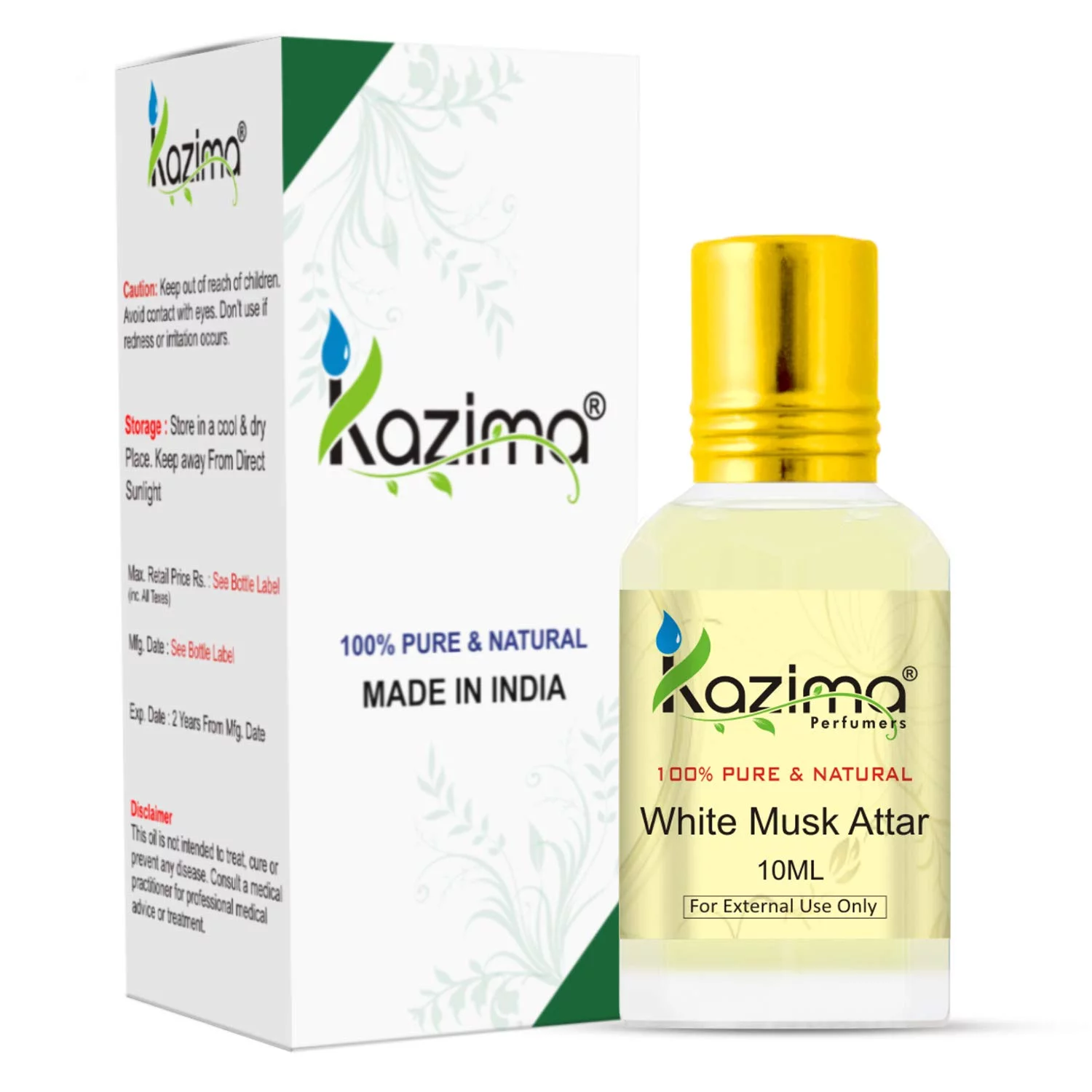 KAZIMA White Musk Attar Perfume For Unisex - Pure Natural Undiluted (Non-Alcoholic) (10ml)