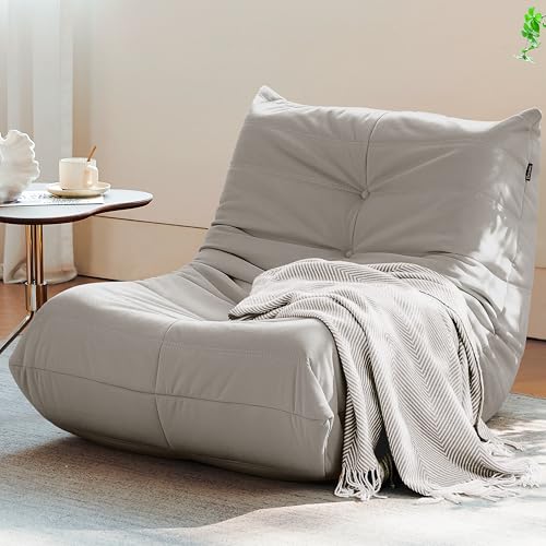 Bean Bag Chair for Adults - Suede & Microfiber Fireside Floor Chair, Comfortable Corner Lounge Sofa for Living Room, Bedroom, Office (3-Seater, Beige)